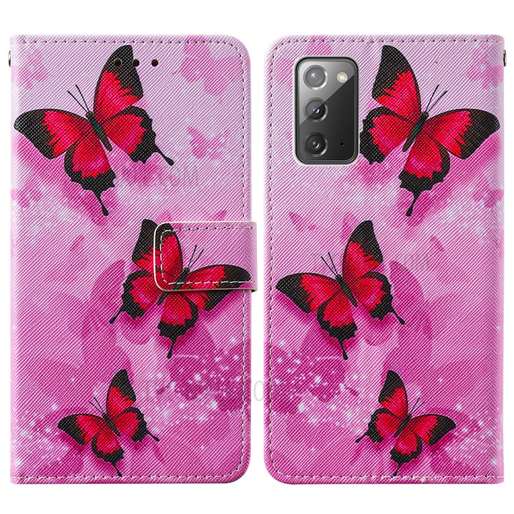 Leather Mobile Phone Cover Shell with Wallet and Stand for Samsung Galaxy Note 20/Note 20 5G - Red Butterfly-3