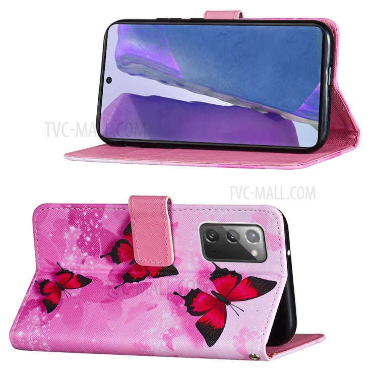 Leather Mobile Phone Cover Shell with Wallet and Stand for Samsung Galaxy Note 20/Note 20 5G - Red Butterfly-4