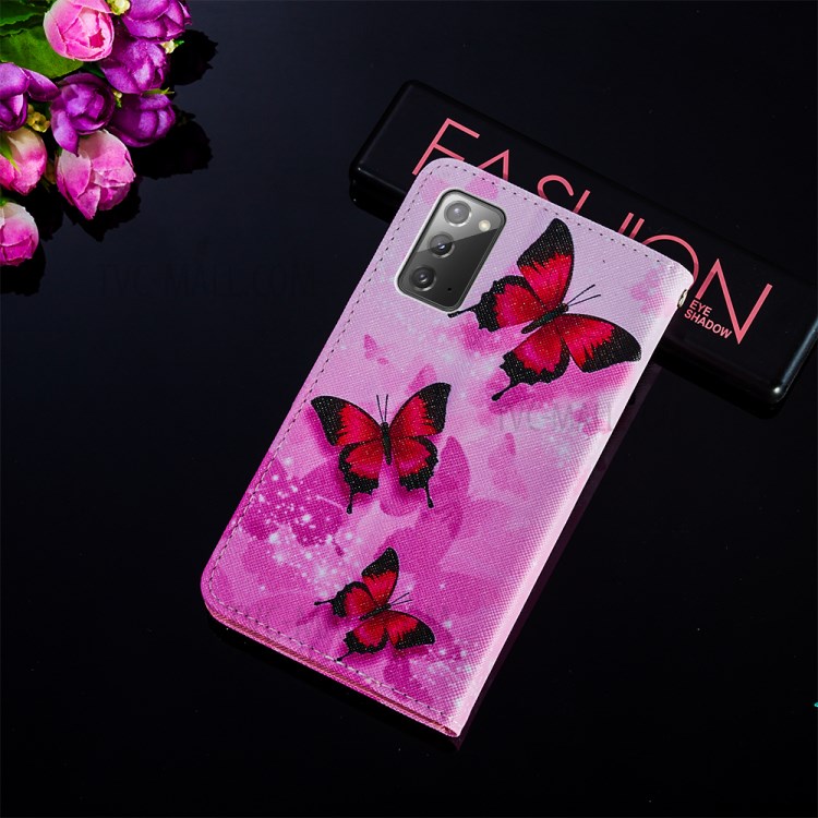 Leather Mobile Phone Cover Shell with Wallet and Stand for Samsung Galaxy Note 20/Note 20 5G - Red Butterfly-8