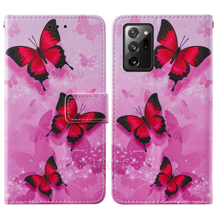 Wallet Stand Leather Phone Cover Case with Pattern Printing for Samsung Galaxy Note20 Ultra/Note20 Ultra 5G - Red Butterfly-3