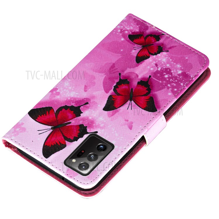 Wallet Stand Leather Phone Cover Case with Pattern Printing for Samsung Galaxy Note20 Ultra/Note20 Ultra 5G - Red Butterfly-6