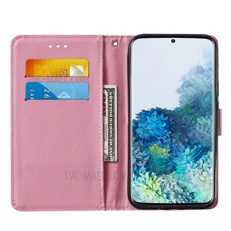 Leather Wallet Stand Phone Protective Case Pattern Printing for Samsung Galaxy S20 Plus/S20 Plus 5G - Pink Butterfly-7