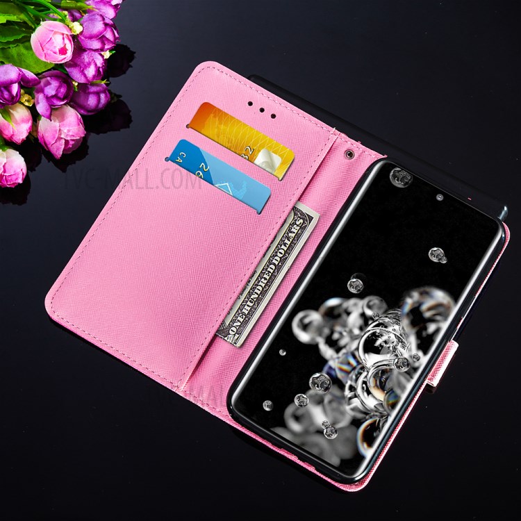 Pattern Printing Leather Phone Wallet Stand Protective Case for Samsung Galaxy S20 Ultra - Red Butterfly-10