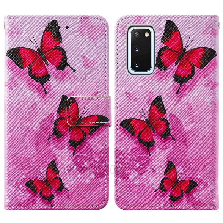 Pattern Printing Leather Phone Cover Case with Cards Slots for Samsung Galaxy S20 - Red Butterfly-3