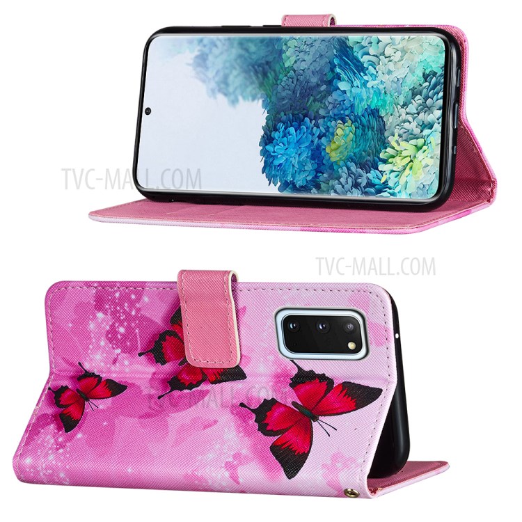 Pattern Printing Leather Phone Cover Case with Cards Slots for Samsung Galaxy S20 - Red Butterfly-4