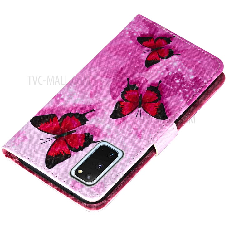 Pattern Printing Leather Phone Cover Case with Cards Slots for Samsung Galaxy S20 - Red Butterfly-5