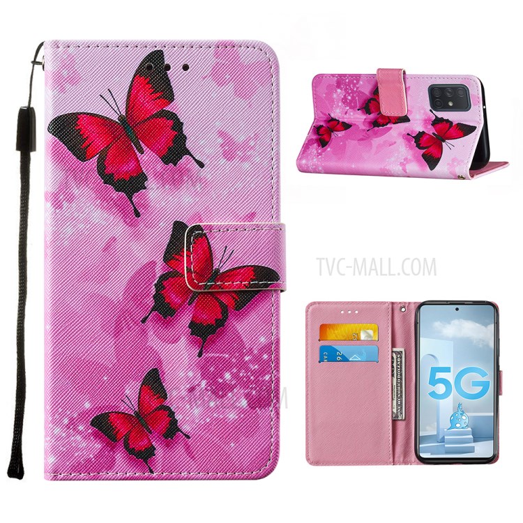 Stylish Pattern Printing Leather Phone Protective Case for Samsung Galaxy A51 5G SM-A516 - Red Butterfly-1