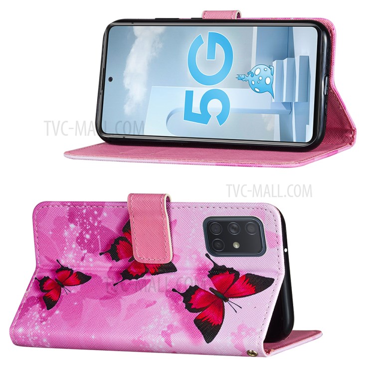 Stylish Pattern Printing Leather Phone Protective Case for Samsung Galaxy A51 5G SM-A516 - Red Butterfly-4