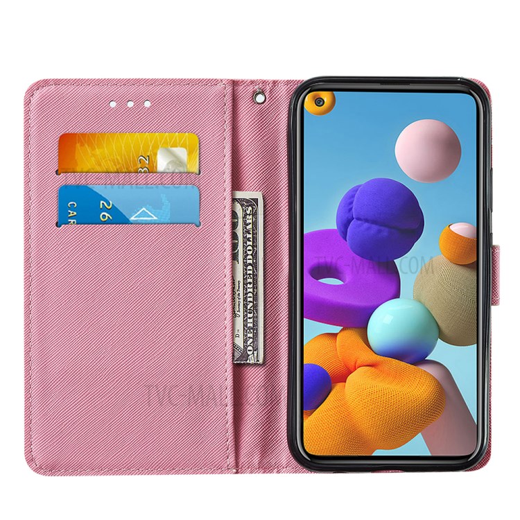 Personalized Pattern Printing Leather Phone Protective Case for Samsung Galaxy A21s - Red Butterfly-7