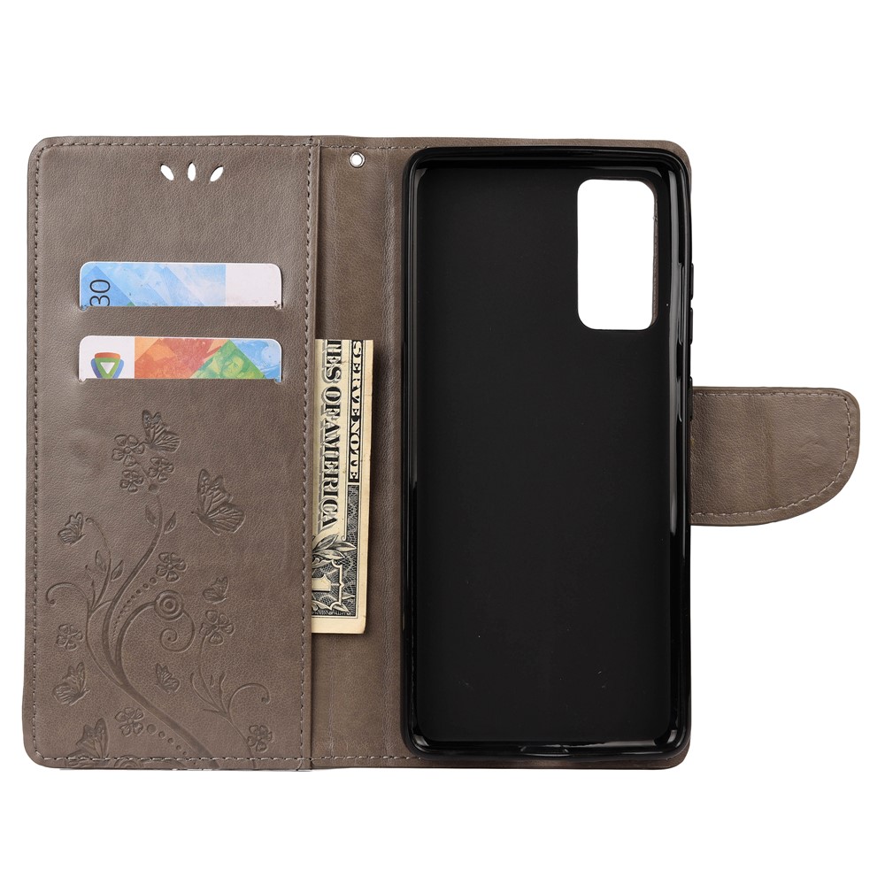 Modelo De Mariposa Impresión De La Impresión De La Cartera De Cuero Cubierta De La Cubierta Del Teléfono Para Samsung Galaxy S20 Fe / S20 Fan Edition / S20 Fe 5G / S20 Edición Del Ventilador 5G / S20 Lite - Gris-4