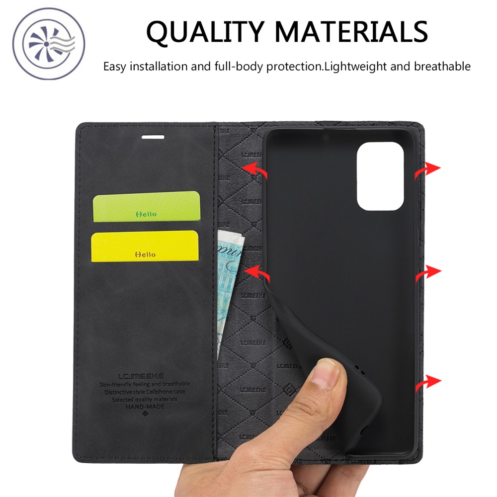 LC.IMEEKE LC Auto Absorbed Leather Wallet Stand Phone Protector for Samsung Galaxy A71 SM-A715/M70S - Black-7