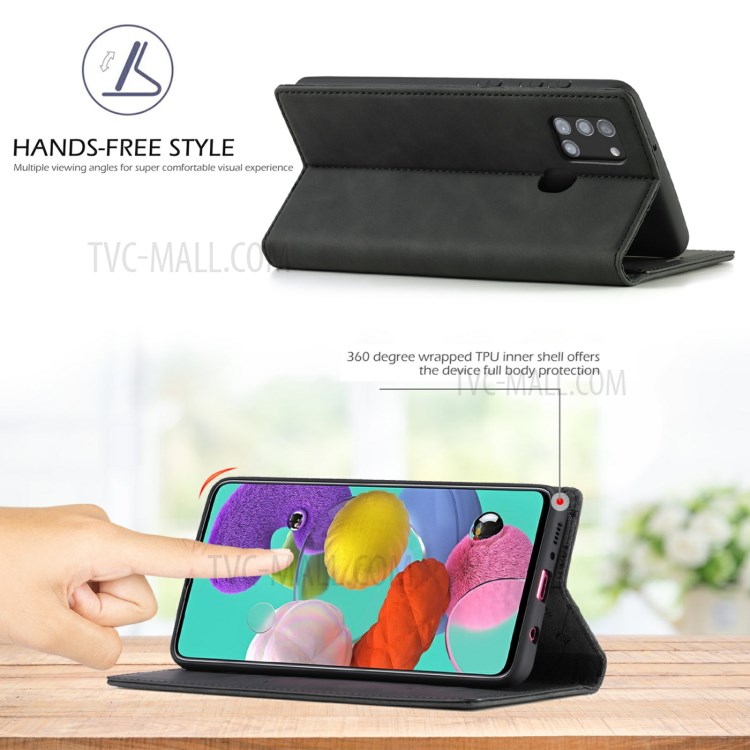 LC.IMEEKE LC Auto Absorbed Leather Wallet Stand Phone Protector for Samsung Galaxy A21s - Black-5