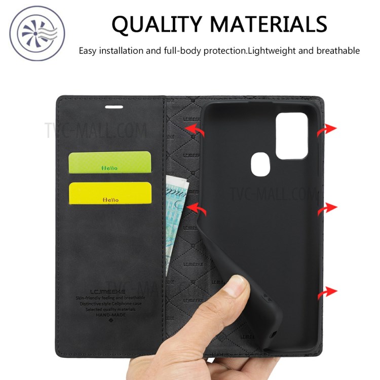 LC.IMEEKE LC Auto Absorbed Leather Wallet Stand Phone Protector for Samsung Galaxy A21s - Black-6