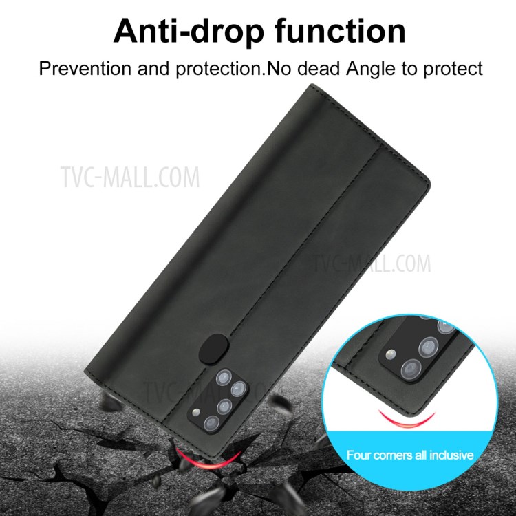 LC.IMEEKE LC Auto Absorbed Leather Wallet Stand Phone Protector for Samsung Galaxy A21s - Black-8