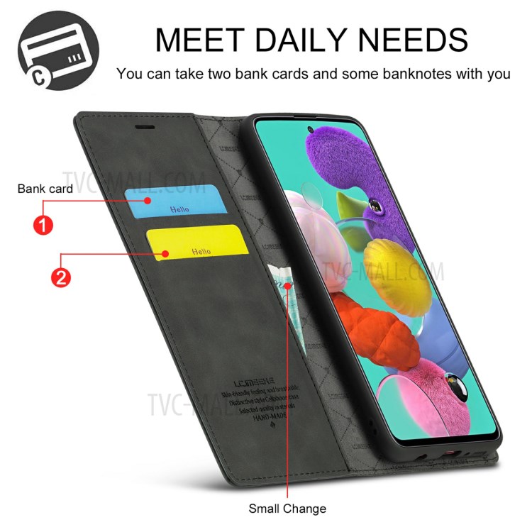 LC.IMEEKE LC Auto Absorbed Leather Wallet Stand Phone Protector for Samsung Galaxy A21s - Black-9