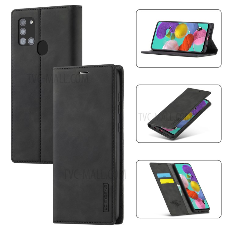 LC.IMEEKE LC Auto Absorbed Leather Wallet Stand Phone Protector for Samsung Galaxy A21s - Black-1