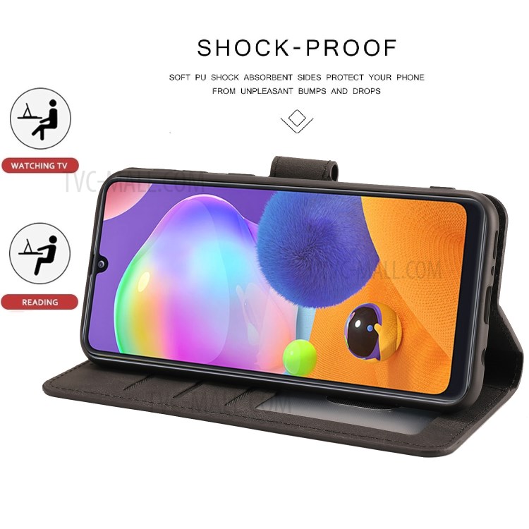 Matte Surface Leather Wallet Stand Phone Protective Shell for Galaxy A31 - Black-11