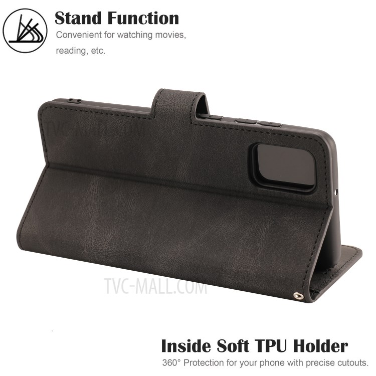 Matte Surface Leather Wallet Stand Phone Protective Shell for Galaxy A31 - Black-12