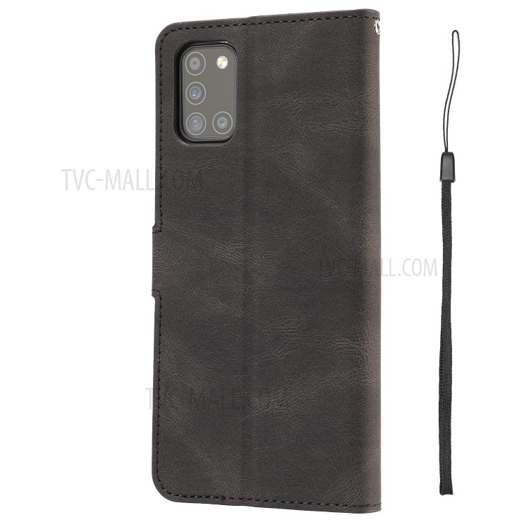Matte Surface Leather Wallet Stand Phone Protective Shell for Galaxy A31 - Black-4
