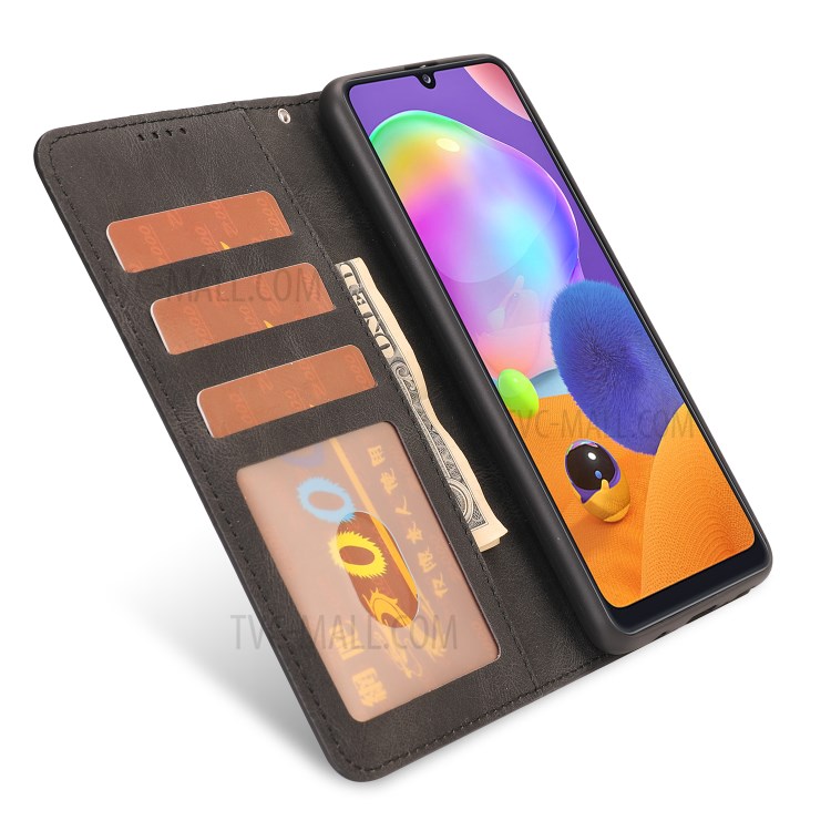 Matte Surface Leather Wallet Stand Phone Protective Shell for Galaxy A31 - Black-5