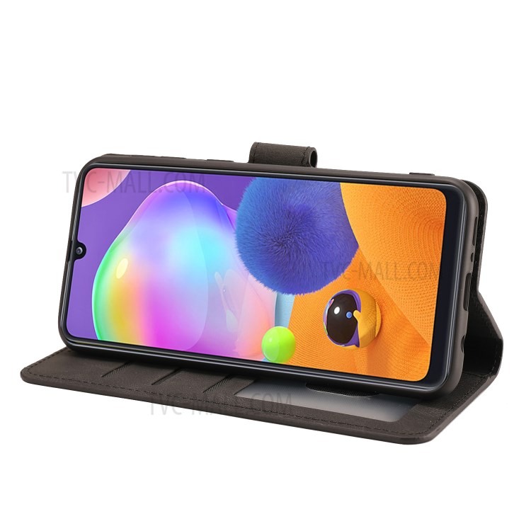 Matte Surface Leather Wallet Stand Phone Protective Shell for Galaxy A31 - Black-6
