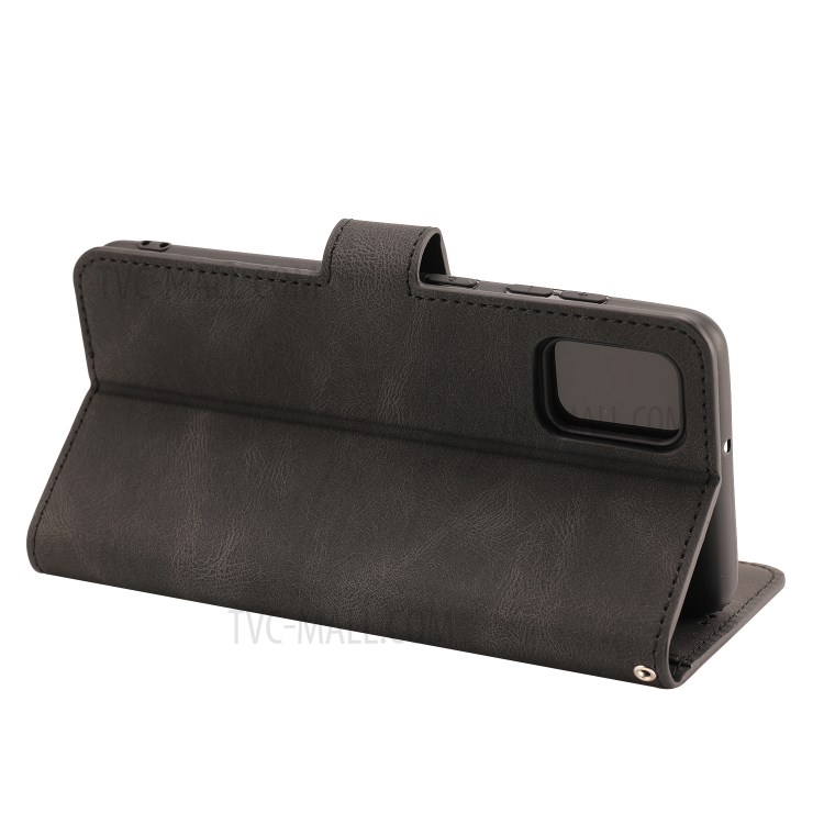 Matte Surface Leather Wallet Stand Phone Protective Shell for Galaxy A31 - Black-7