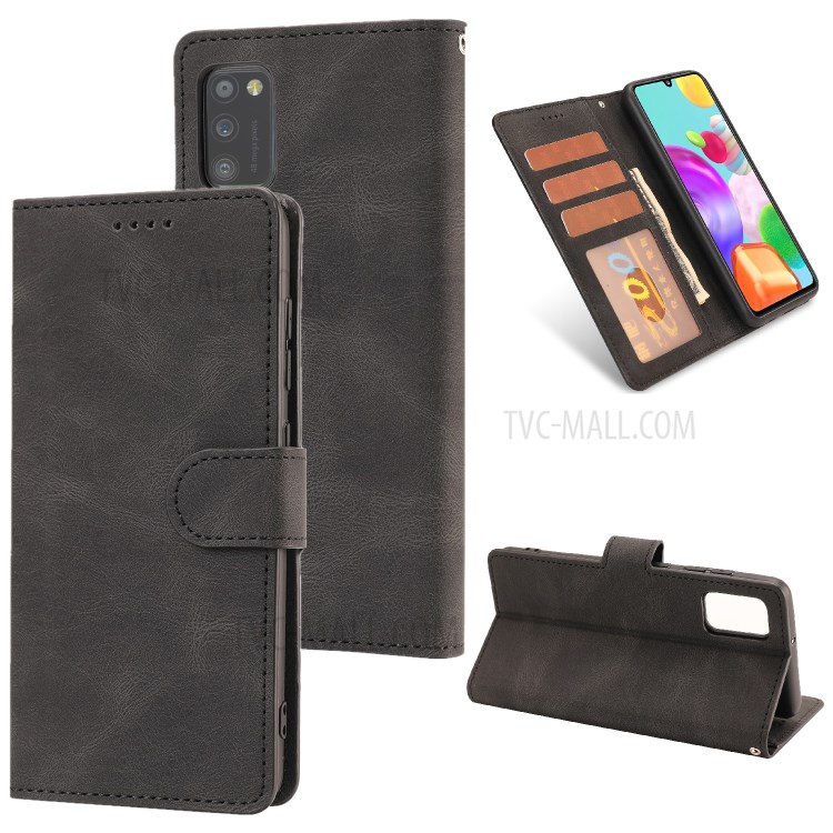 Classic Style PU Leather Phone Cover Case with Wallet for Samsung Galaxy A41 (Global Version) - Black-1