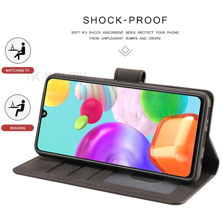 Classic Style PU Leather Phone Cover Case with Wallet for Samsung Galaxy A41 (Global Version) - Black-11