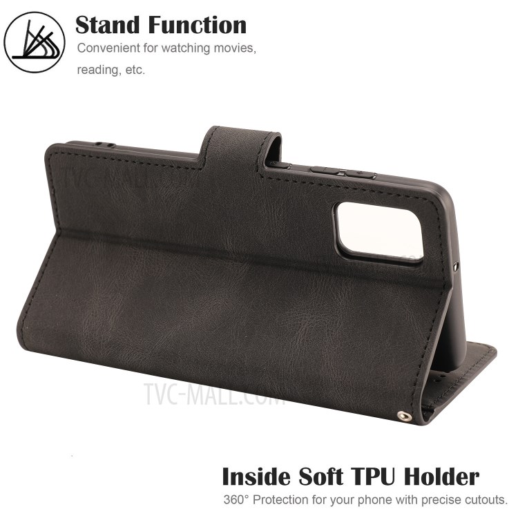 Classic Style PU Leather Phone Cover Case with Wallet for Samsung Galaxy A41 (Global Version) - Black-12
