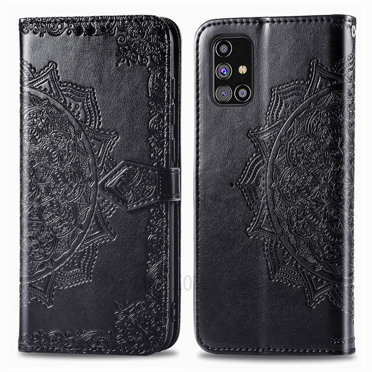 Embossed Mandala Flower Wallet Leather Cover for Samsung Galaxy M31s - Black-2