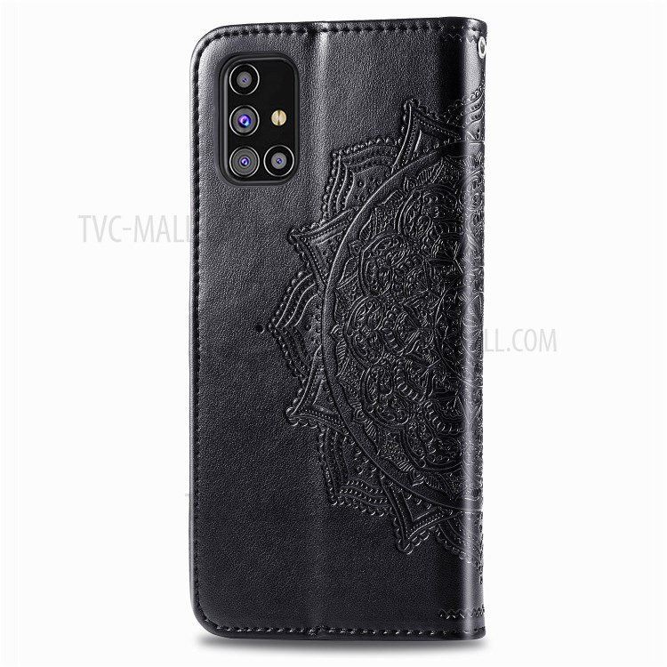 Embossed Mandala Flower Wallet Leather Cover for Samsung Galaxy M31s - Black-4