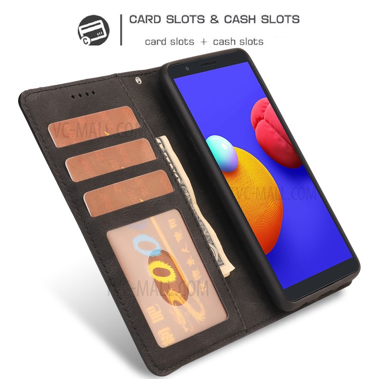 Matte Leather Wallet Stand Phone Case for Samsung Galaxy A01 Core - Black-10