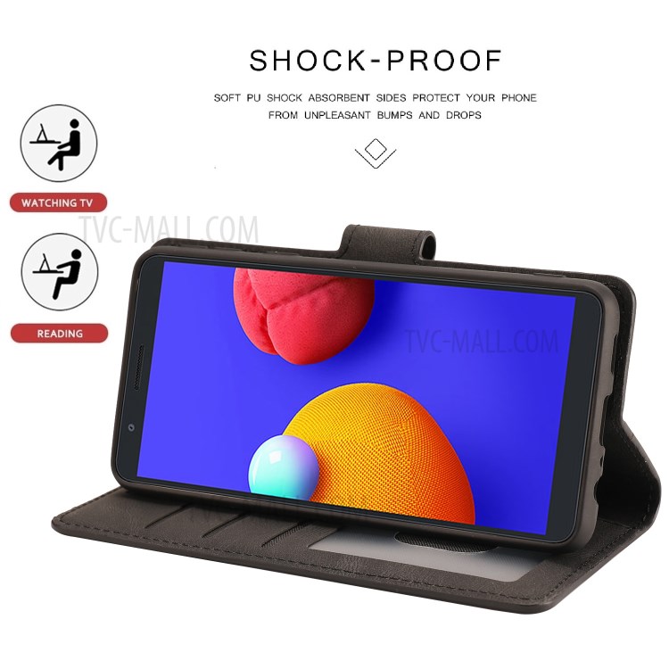 Matte Leather Wallet Stand Phone Case for Samsung Galaxy A01 Core - Black-11