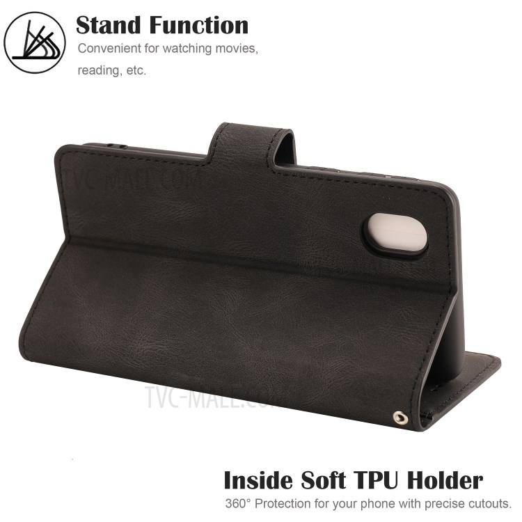 Matte Leather Wallet Stand Phone Case for Samsung Galaxy A01 Core - Black-12