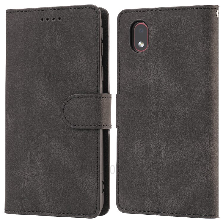 Matte Leather Wallet Stand Phone Case for Samsung Galaxy A01 Core - Black-2