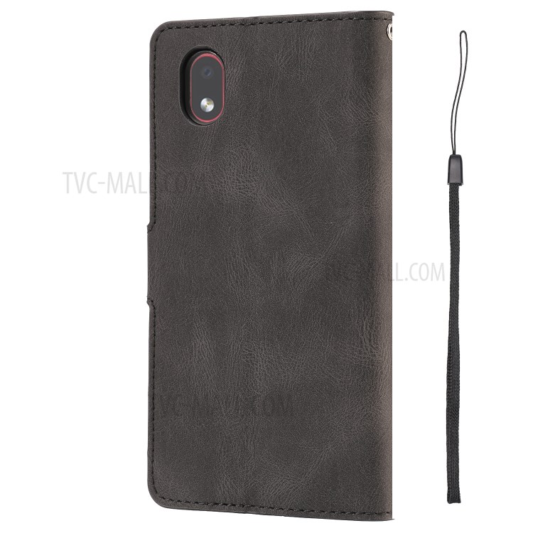 Matte Leather Wallet Stand Phone Case for Samsung Galaxy A01 Core - Black-4