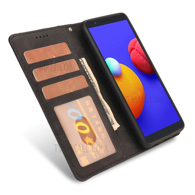 Matte Leather Wallet Stand Phone Case for Samsung Galaxy A01 Core - Black-5