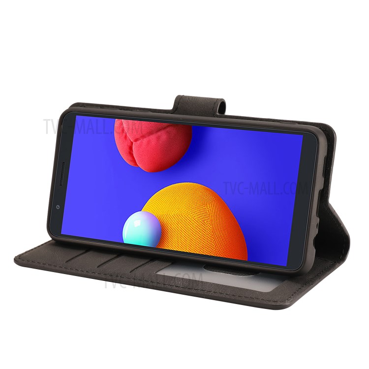 Matte Leather Wallet Stand Phone Case for Samsung Galaxy A01 Core - Black-6