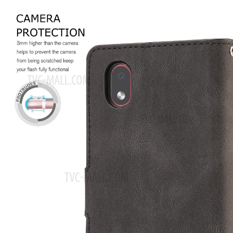 Matte Leather Wallet Stand Phone Case for Samsung Galaxy A01 Core - Black-9
