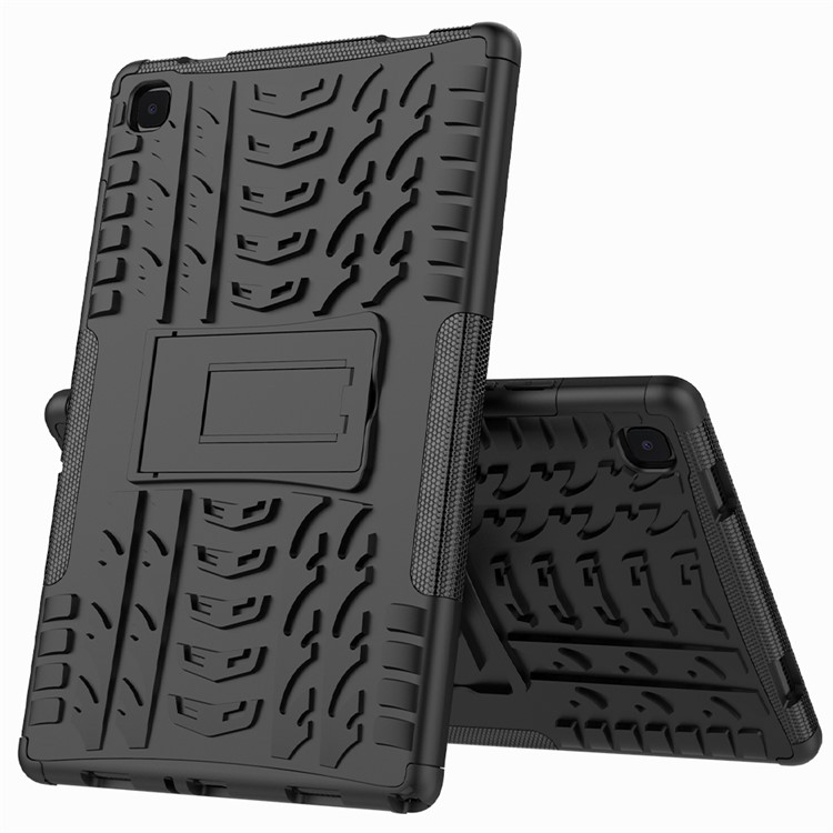 Tableta de Textura de Neumáticos Que Cubre el Estuche de Protección Contra la Tableta Híbrida Anti-slip PC + TPU Con Kickstand Para Samsung Galaxy Tab A7 10.4 (2020) - Negro