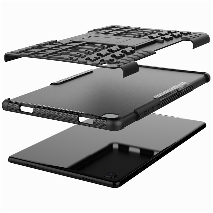 Tableta de Textura de Neumáticos Que Cubre el Estuche de Protección Contra la Tableta Híbrida Anti-slip PC + TPU Con Kickstand Para Samsung Galaxy Tab A7 10.4 (2020) - Negro