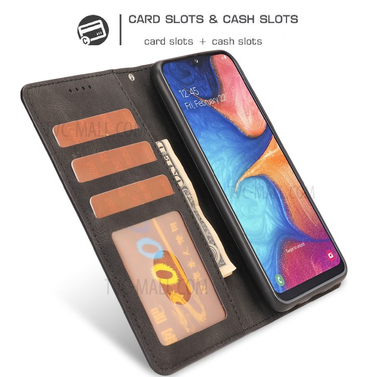 Matte Classic Style PU Leather Wallet Stand Phone Cover Shell for Samsung Galaxy A20e - Black-10