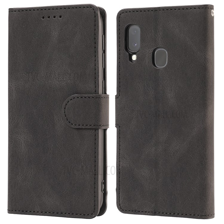 Matte Classic Style PU Leather Wallet Stand Phone Cover Shell for Samsung Galaxy A20e - Black-2