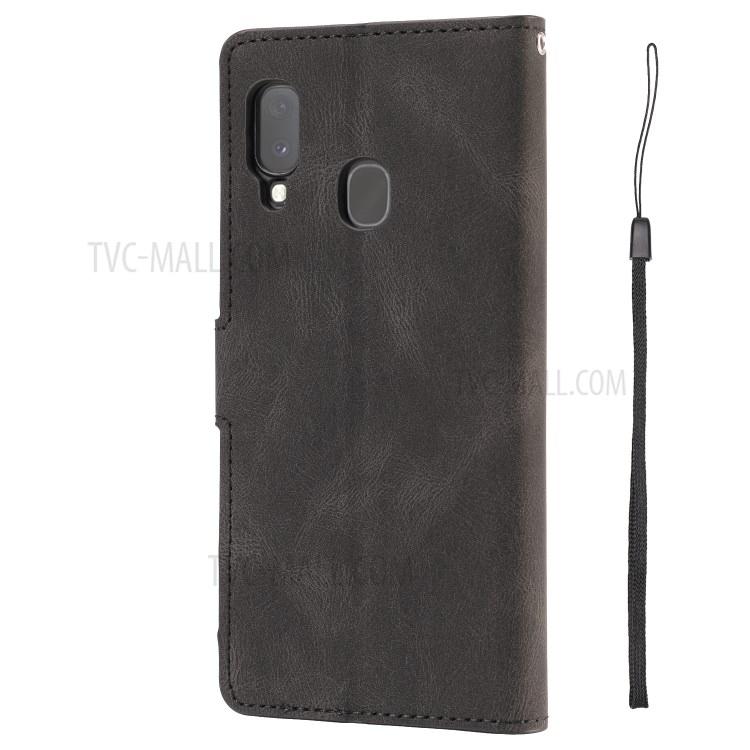 Matte Classic Style PU Leather Wallet Stand Phone Cover Shell for Samsung Galaxy A20e - Black-4