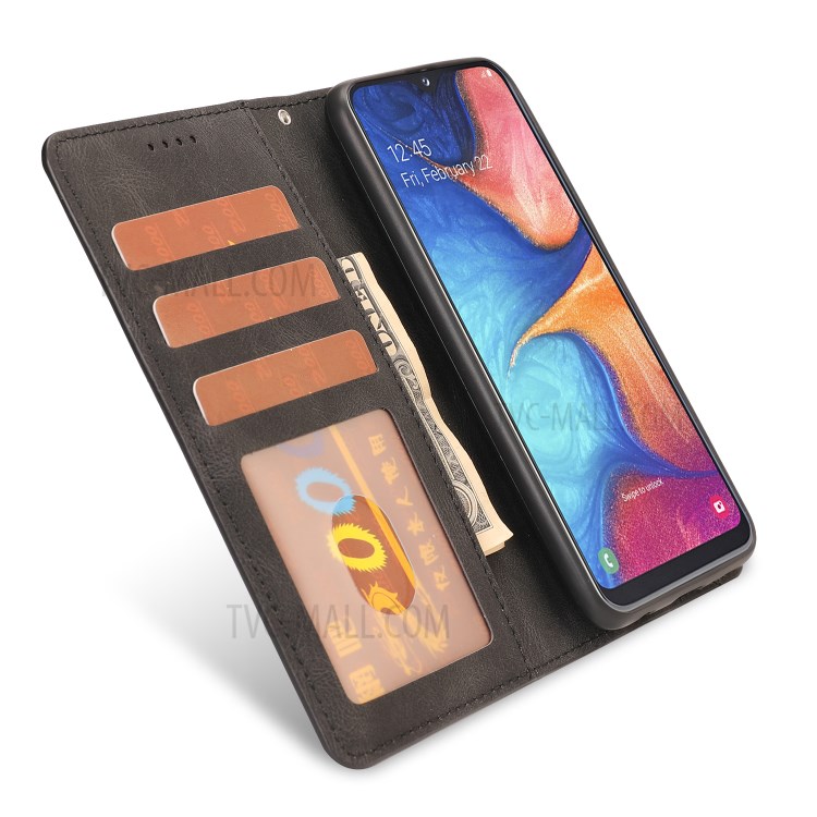 Matte Classic Style PU Leather Wallet Stand Phone Cover Shell for Samsung Galaxy A20e - Black-5