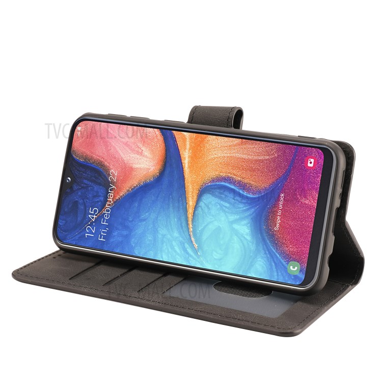 Matte Classic Style PU Leather Wallet Stand Phone Cover Shell for Samsung Galaxy A20e - Black-6