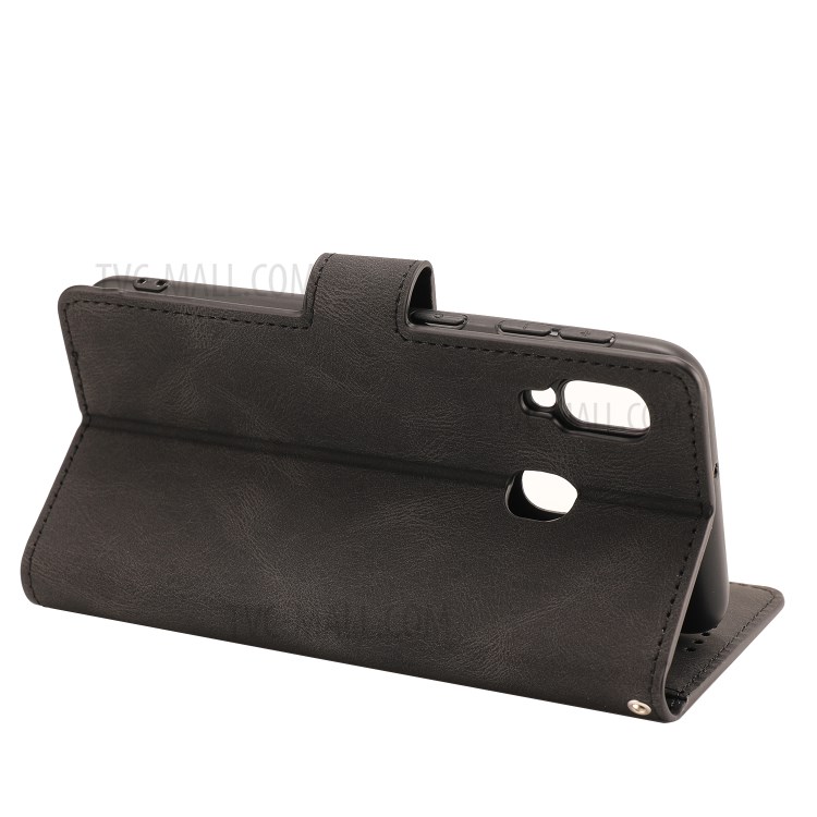 Matte Classic Style PU Leather Wallet Stand Phone Cover Shell for Samsung Galaxy A20e - Black-7