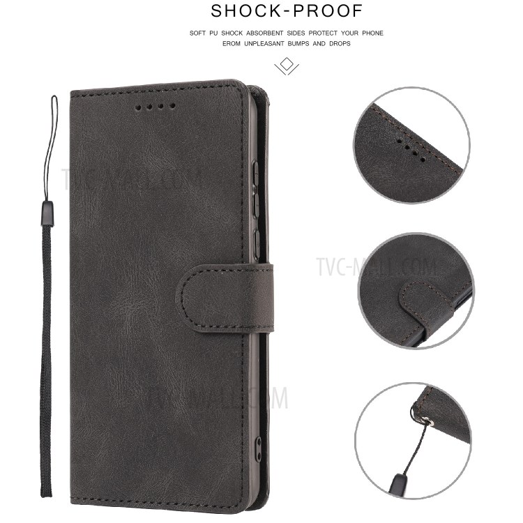 Matte Classic Style PU Leather Wallet Stand Phone Cover Shell for Samsung Galaxy A20e - Black-8