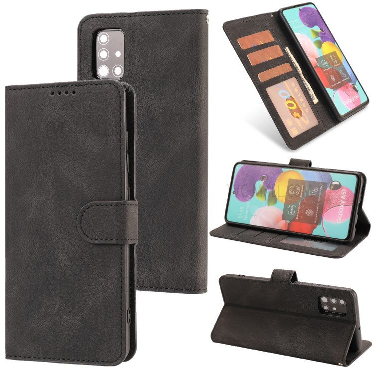 TPU + PU Leather Wallet Stand Phone Cover Shell for Samsung Galaxy A51 SM-A515/M40s - Black-1