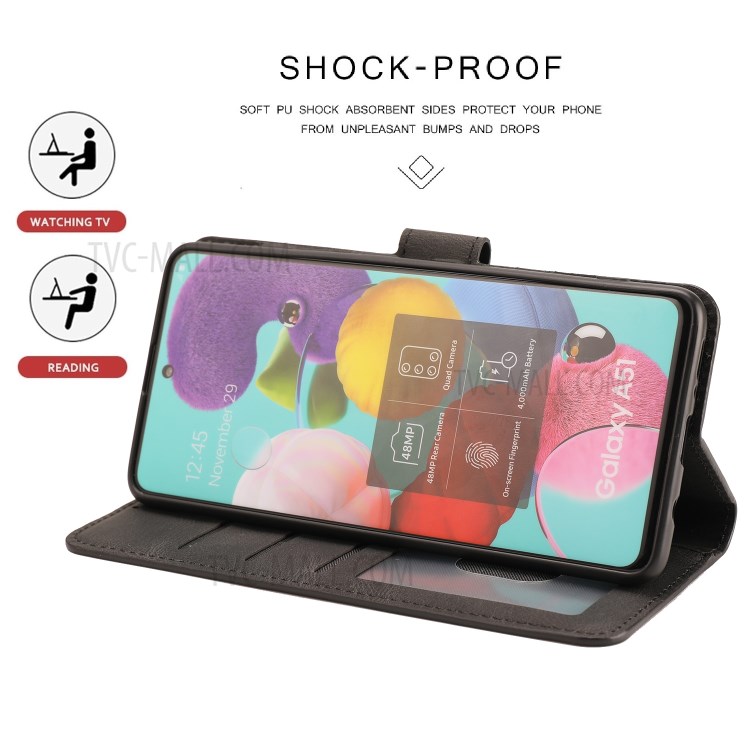 TPU + PU Leather Wallet Stand Phone Cover Shell for Samsung Galaxy A51 SM-A515/M40s - Black-11